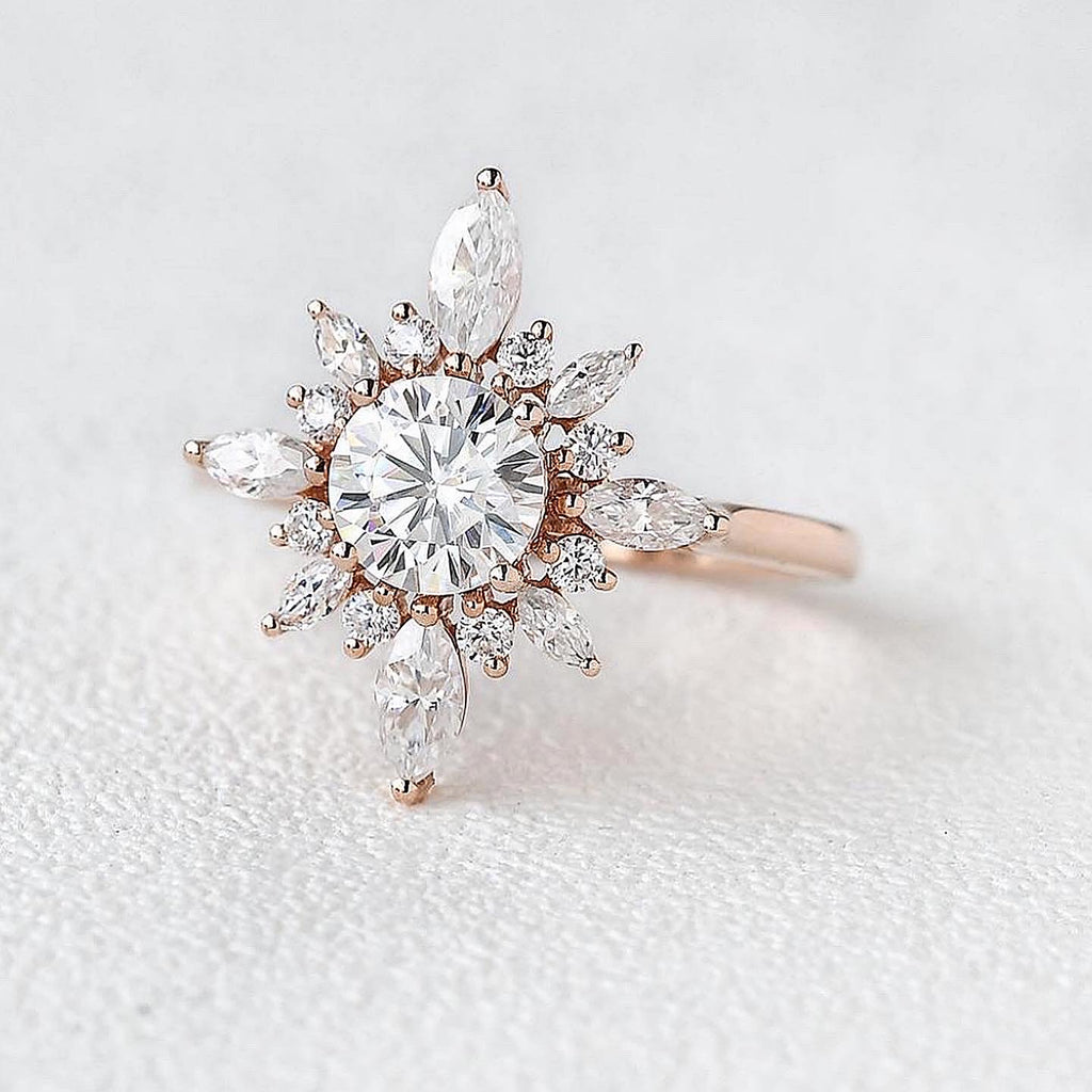 0.8ct Round & Marquise Flower VVS Engagement/Wedding Ring