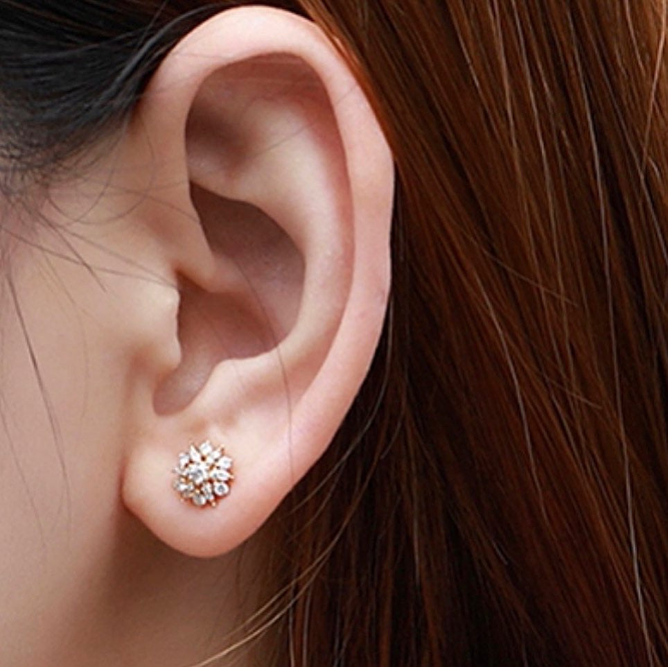 0.42ct Natural Diamond Flower Bloom Stud Earrings