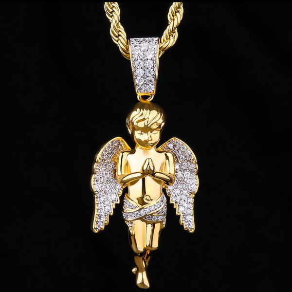 Iced Out Gold Angel Pendant