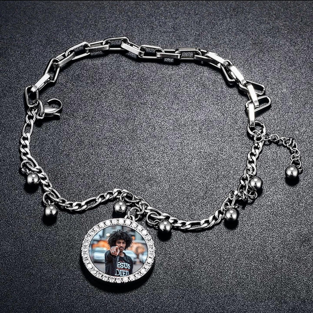 Custom Circle Photo Pendant Bracelet