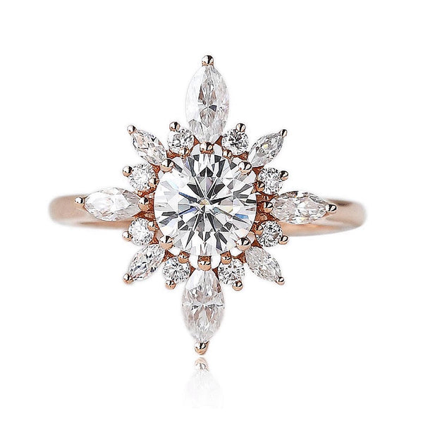 0.8ct Round & Marquise Flower VVS Engagement/Wedding Ring