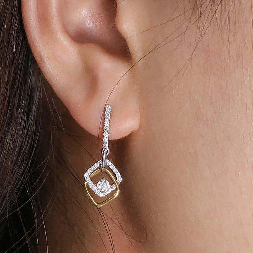 Round Brilliant Cut Natural Diamond Hoop Drop Earrings