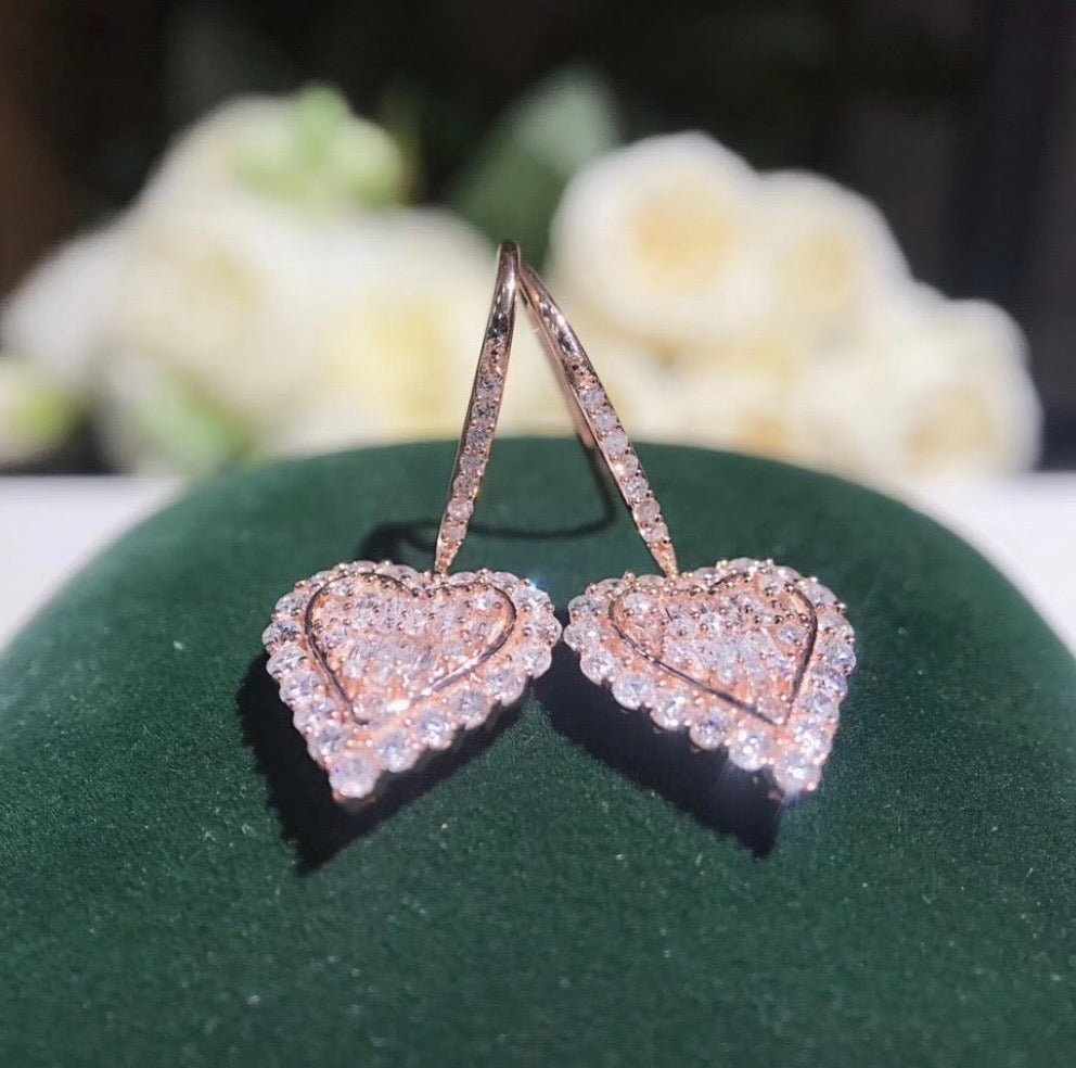 1.0ctw Natural Diamond Baguette Heart Earrings