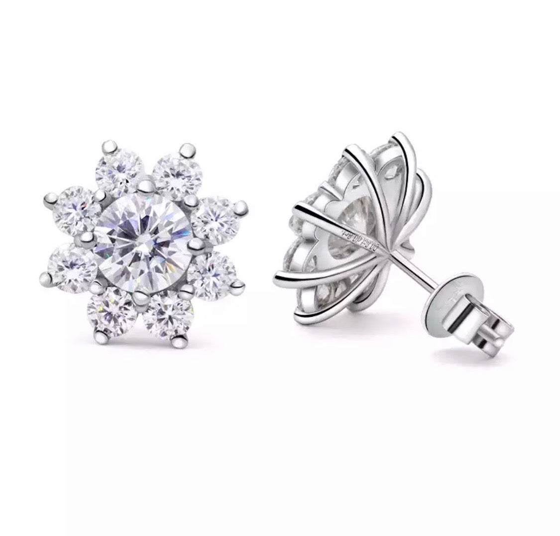 Round Excellent Cut “Flower Power” Stud Earrings