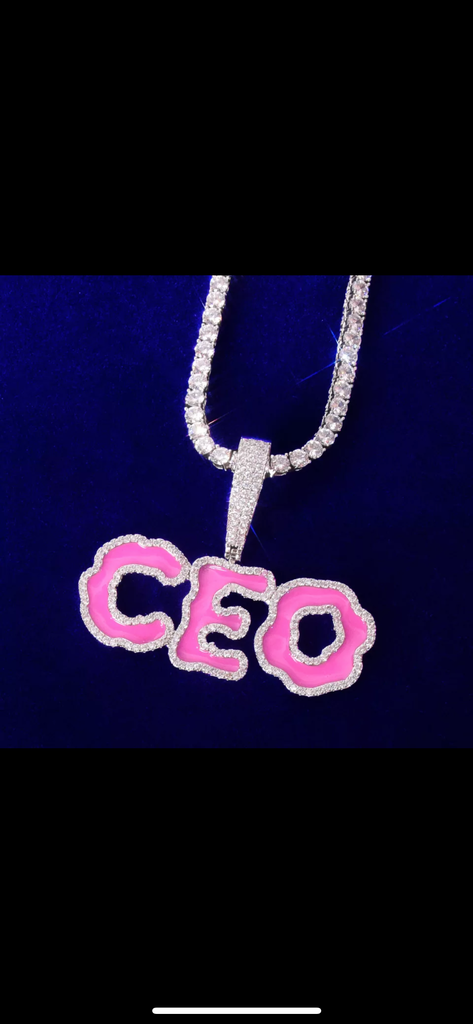 Pink Bubble Letters Custom Name Pendant