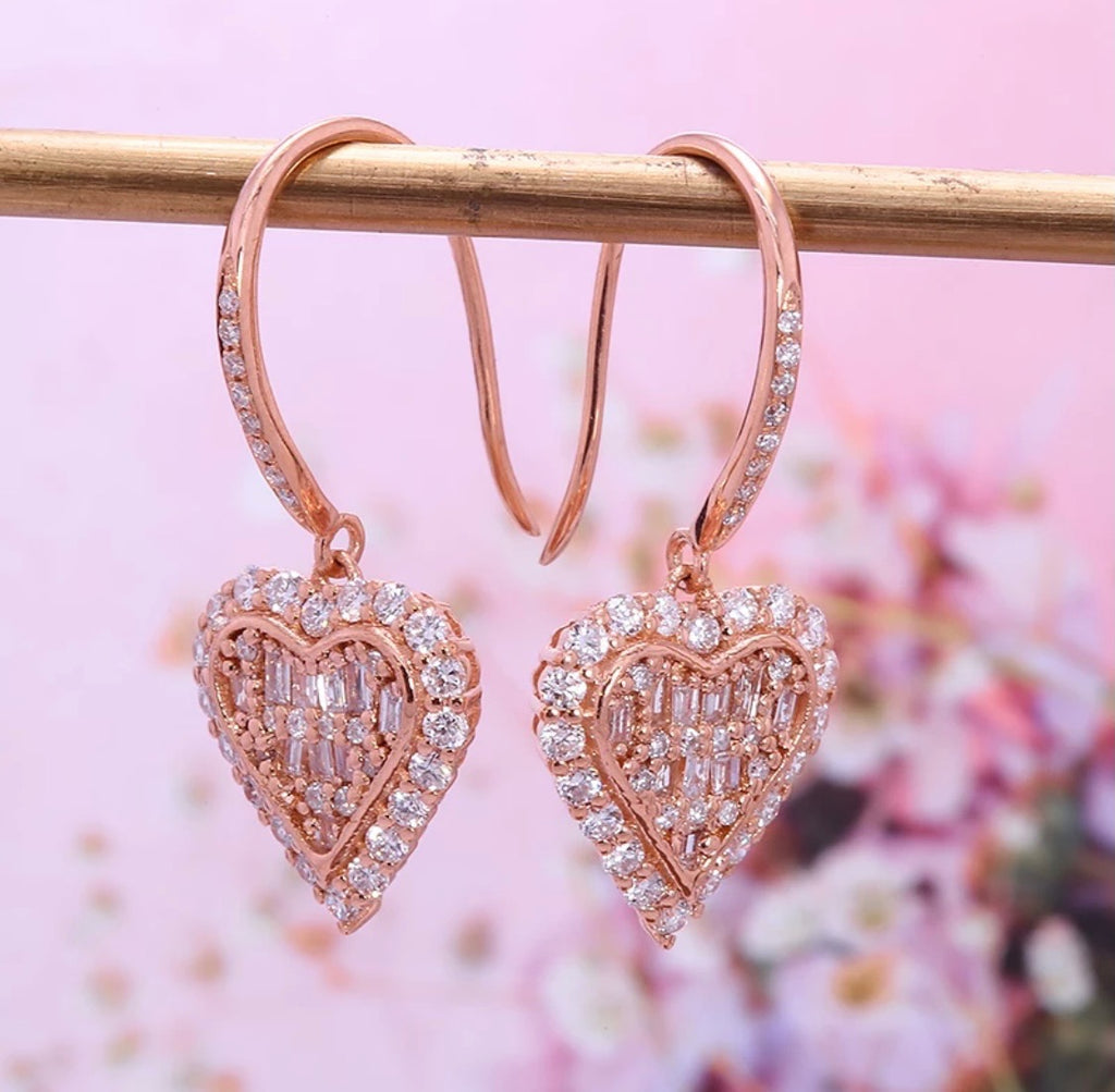 1.0ctw Natural Diamond Baguette Heart Earrings